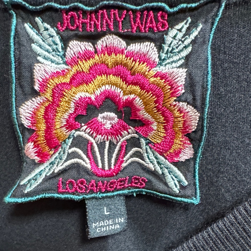 Johnny Was Black Top with Intricate Embroidery in White and Copper - Picture 2 of 6